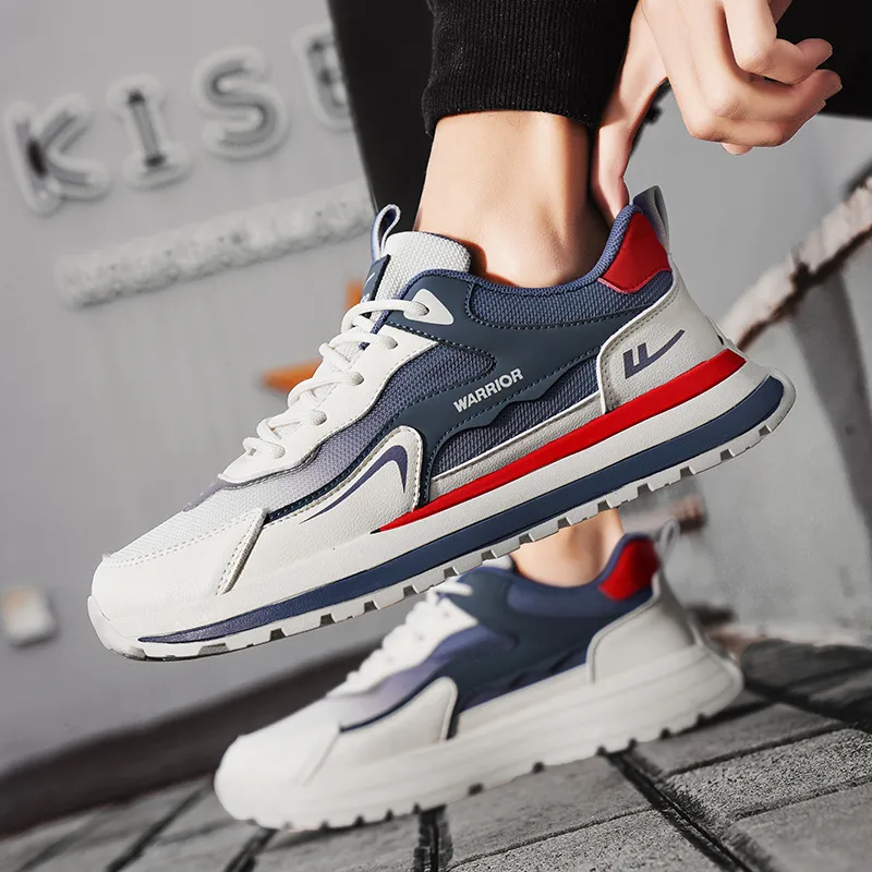 Warrior Anti Slip And Wear Resistant Height Increasing Low Top Casual Shoes Men's Beige Blue Red-6