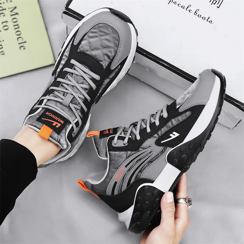 Warrior Anti Slip Wear Resistant High Top Chunky Sneakers Men's Gray Black-4