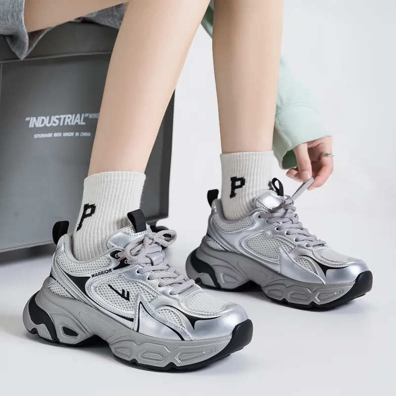 Warrior Cushioning Anti-Slip Wear-Resistant Breathable Lightweight Height Increasing Low-Top Chunky Sneakers Women's-4