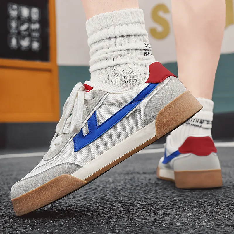 Warrior Lightweight Wear Resistant And Slip Resistant Low Top Skateboard Shoes Unisex Beige Blue Red-8