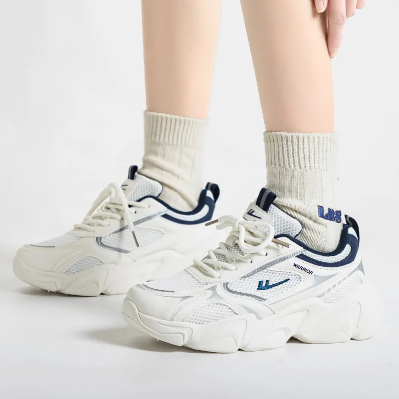 Warrior Abrasion Resistant Coverage Lightweight Low Top Chunky Sneakers Women's Beige Gray Light Blue-3
