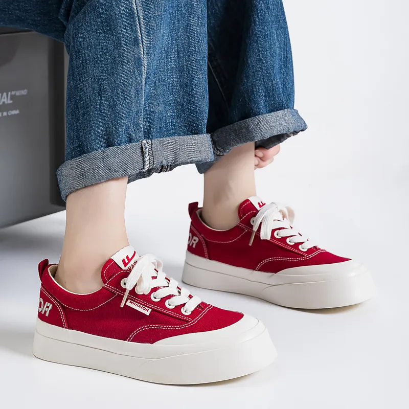 Warrior Wear resistant, Lightweight, Breathable, And Non slip. Low Top Skateboard Shoes Women's Red-4