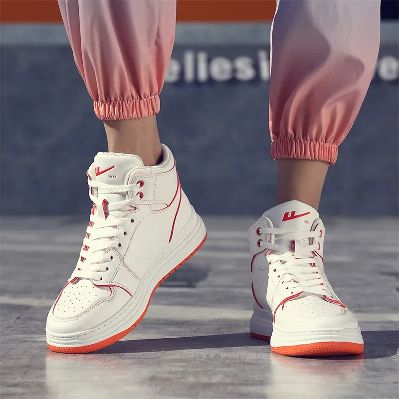 Warrior Anti Slip Wear Resistant High Top Skateboard Shoes Unisex White Orange-7