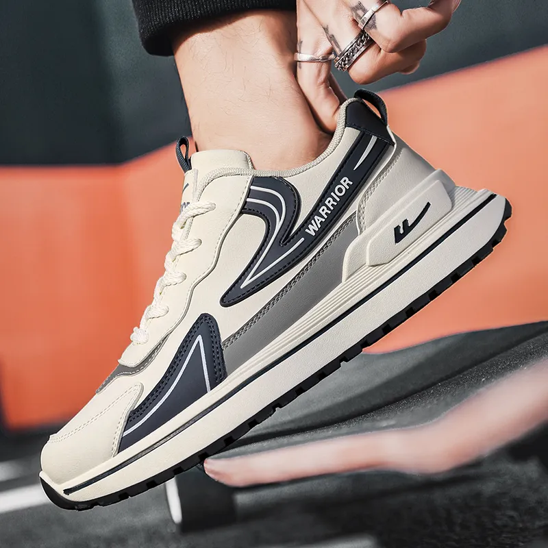 Warrior Cushioning, Slip Resistant, Abrasion Resistant, Height Increasing Low Top Chunky Sneakers Men's Beige Blue-8