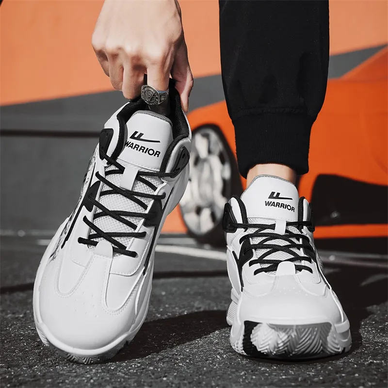 Warrior Anti Slip And Wear Resistant Height Increasing Low Top Basketball Shoes Men's White Black Gray-4