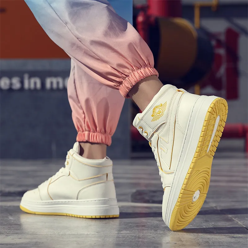 Warrior Anti Slip Wear Resistant High Top Skateboard Shoes Unisex White Yellow-5