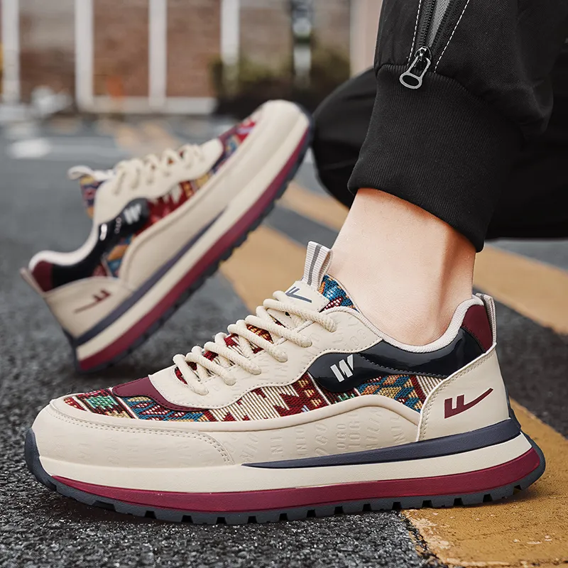 Warrior Anti Slip And Wear Resistant Height Increasing Low Top Casual Shoes Men's Beige Blue Red-5
