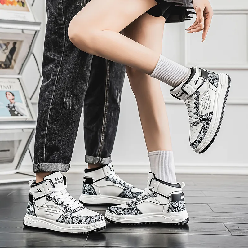 Warrior Slip Resistant And Abrasion Resistant Support High Top Skateboard Shoes Unisex White Black-6
