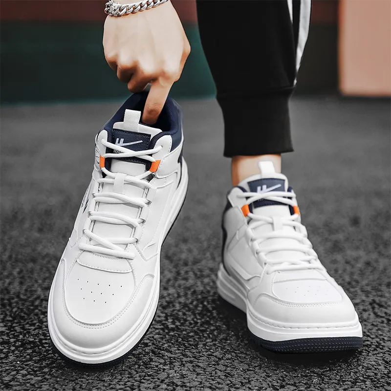 Warrior Vintage Basketball Shoes Anti Slip Wear Resistant High Top Skateboard Shoes Men's White Dark Blue-6