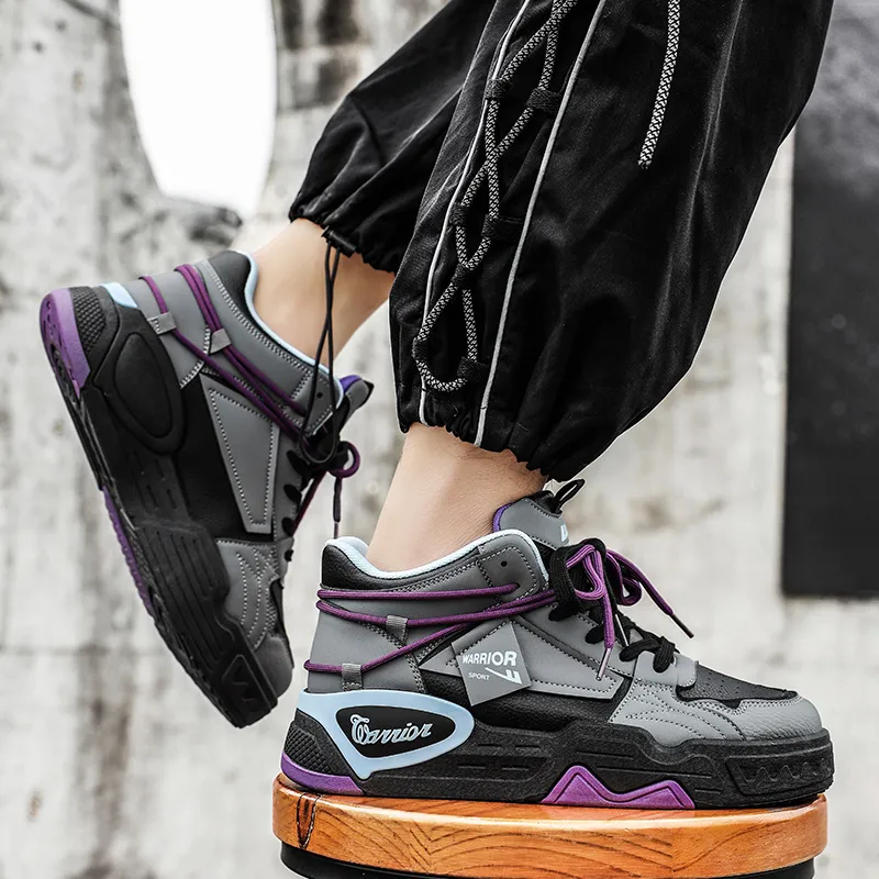 Warrior Coverage Thermal Cushioning Abrasion Resistant Height Increasing High Top Skateboard Shoes Men's Black Gray-6