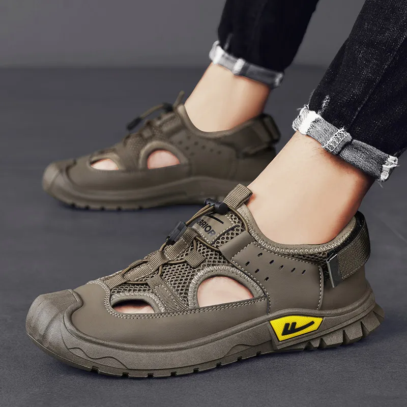Warrior River Trekking Shoes Casual Chef Shoes Abrasion Resistant Slip Resistant Beach Sandals Men's Army Green Brown-5