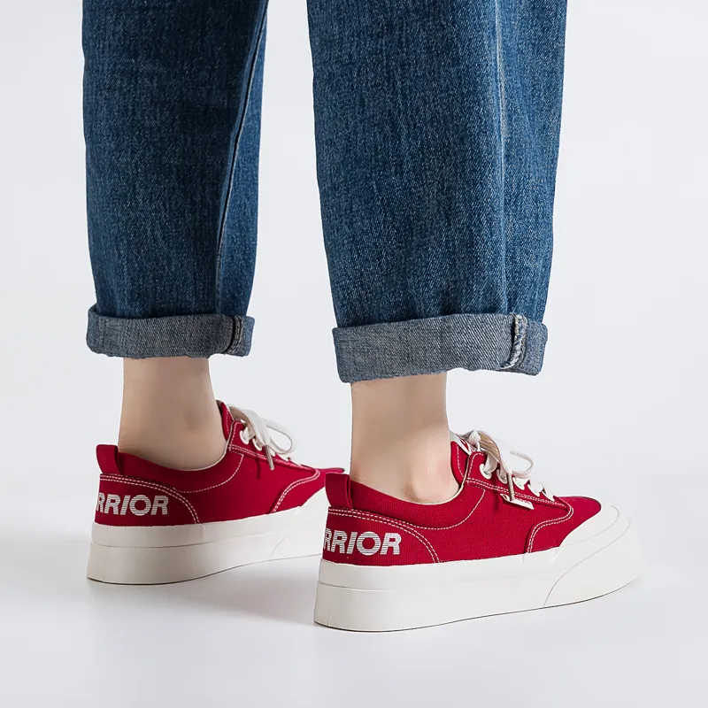Warrior Wear resistant, Lightweight, Breathable, And Non slip. Low Top Skateboard Shoes Women's Red-2