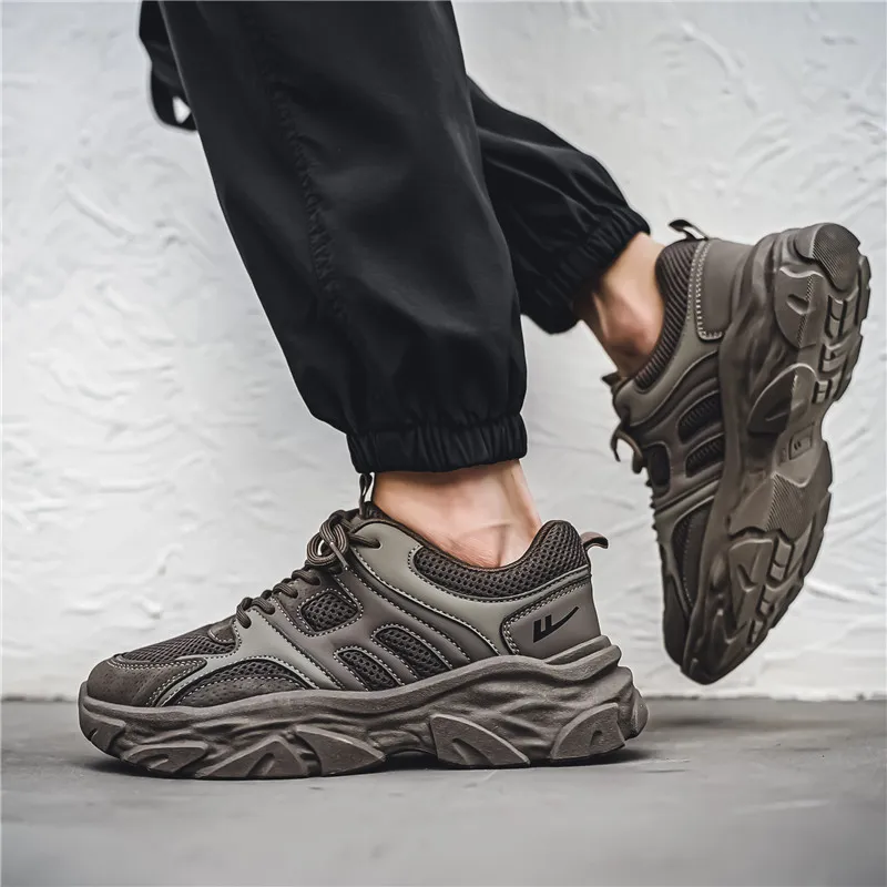 Warrior Cushioning Anti Slip Wear Resistant Breathable Lightweight Height Increasing Low Top Chunky Sneakers Men's Gray-12