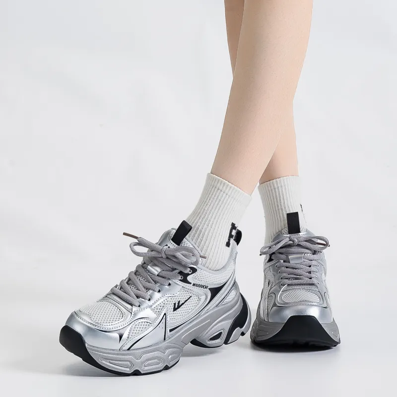 Warrior Cushioning Anti-Slip Wear-Resistant Breathable Lightweight Height Increasing Low-Top Chunky Sneakers Women's-2