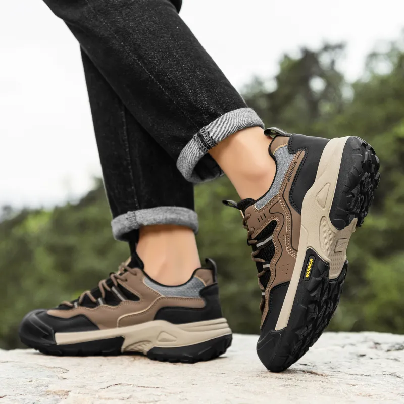 Warrior Hiking Shoes Coverage Wear Resistant Lightweight Slip Resistant Low Top Chunky Sneakers Men's Brown Black Gray-5