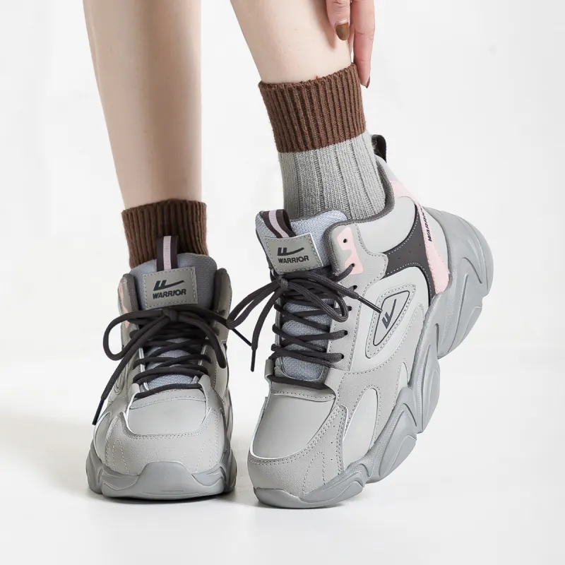 Warrior Slip Resistant, Abrasion Resistant, Thermal High Top Chunky Sneakers Women's Gray Pink Dark Brown-4