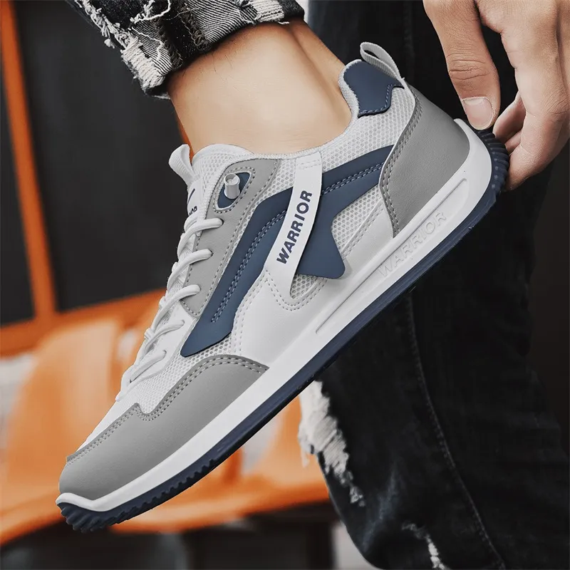 Warrior Ah Gan Shoes Durable Lightweight And Breathable Low Top Lace Free Casual Shoes Men's White Gray Dusty Blue-8
