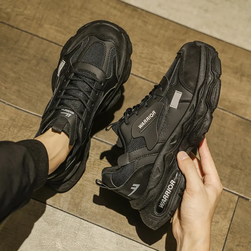 Warrior Height Increasing Wear Resistant Lightweight Slip Resistant Low Top Chunky Sneakers Men's Black-3