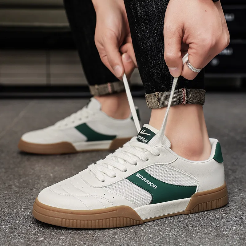 Warrior Slip Resistant, Abrasion Resistant, Breathable Low Top Skateboard Shoes Men's Beige Green-4