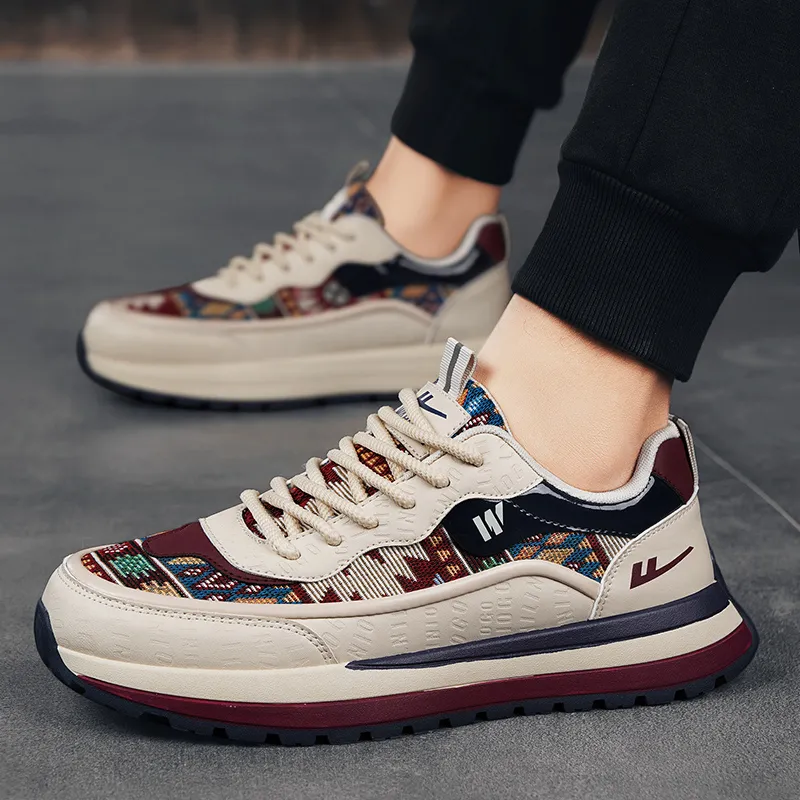 Warrior Anti Slip And Wear Resistant Height Increasing Low Top Casual Shoes Men's Beige Blue Red-4