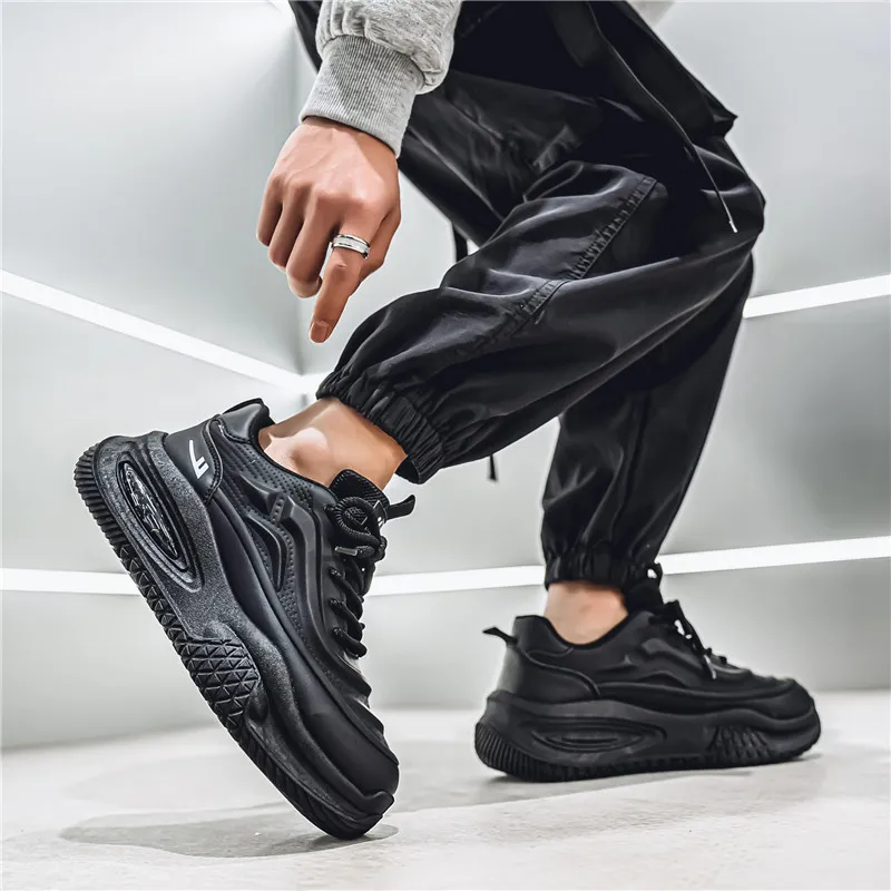 Warrior Coverage Height Increasing Abrasion Resistant Slip Resistant Low Top Chunky Sneakers Men's Black-5