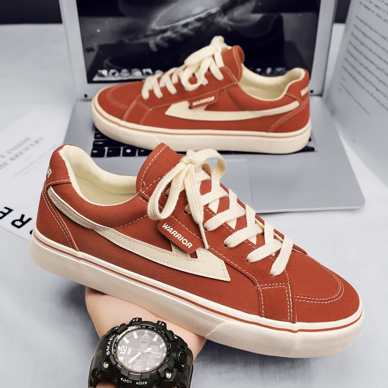 Warrior Anti Slip Wear Resistant Low Top Canvas Shoes Unisex Rusty Red Beige-6