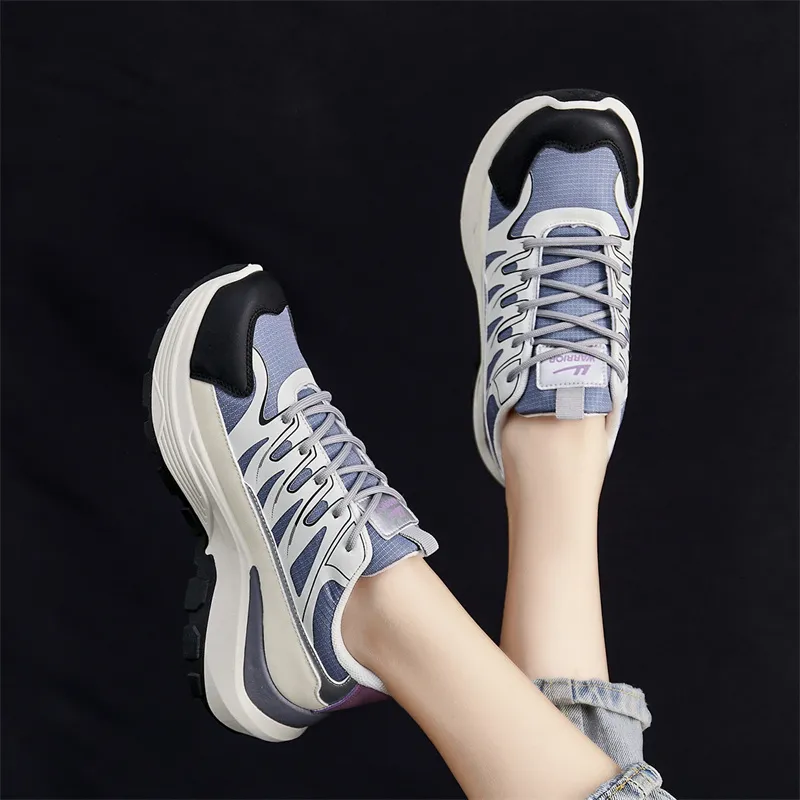 Warrior Wear Resistant Wide Coverage Lightweight Low Top Chunky Sneakers Women's White Black Purple-4