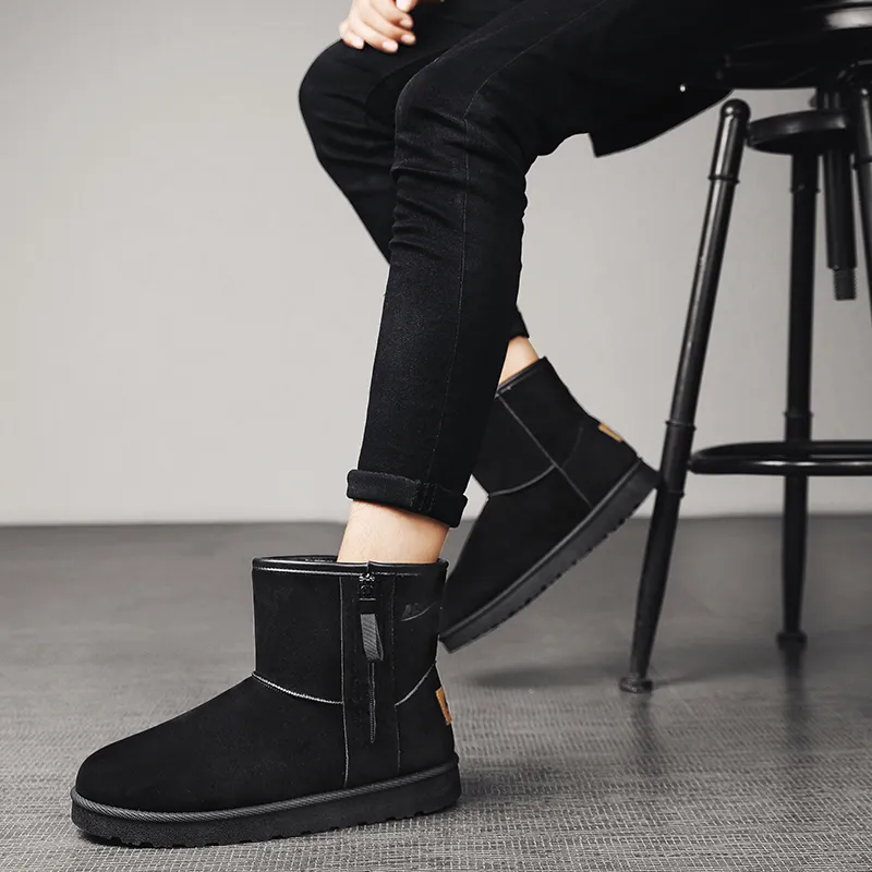 Warrior Thermal Coverage Height Increasing Abrasion Resistant Slip Resistant Short Mid Calf Snow Boots Men's Black-6