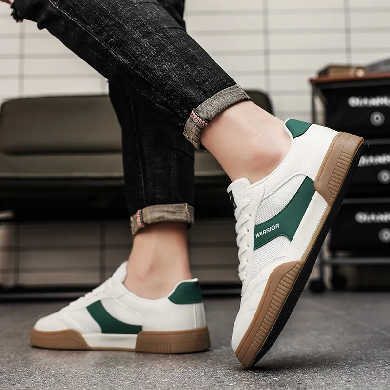 Warrior Slip Resistant, Abrasion Resistant, Breathable Low Top Skateboard Shoes Men's Beige Green-7