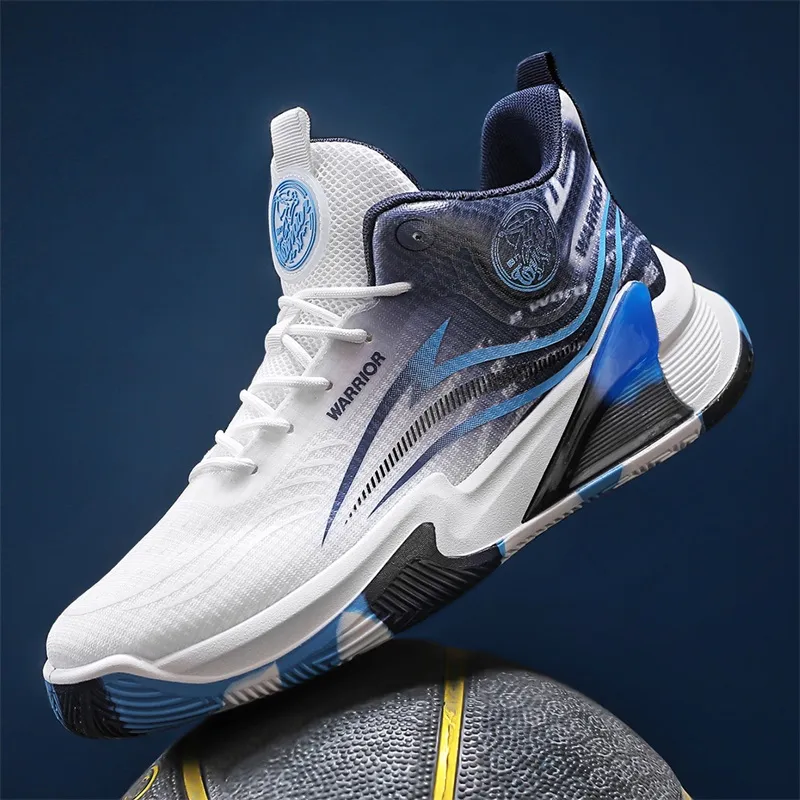 Warrior Coverage Height Increasing Lightweight Breathable Slip Resistant Low Top Basketball Shoes Men's White Dark Blue-5