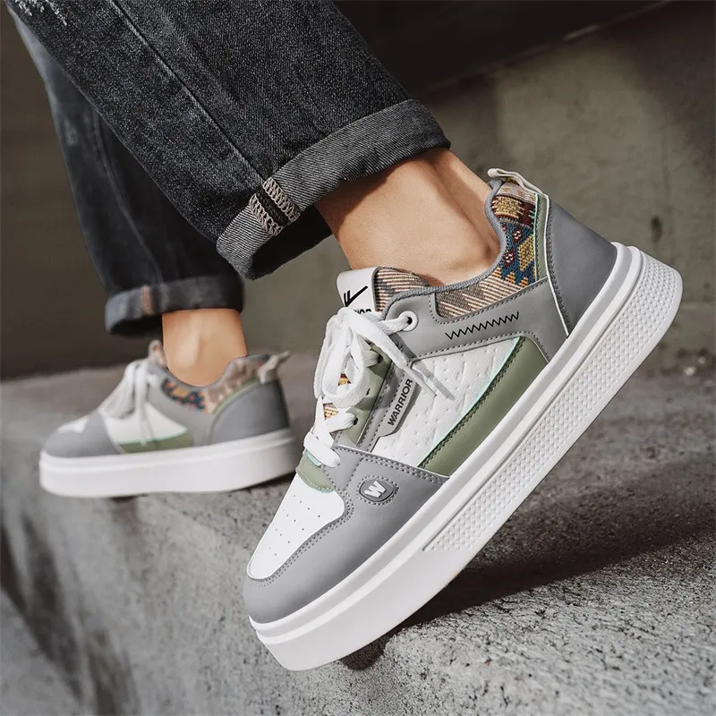 Warrior Slip Resistant, Abrasion Resistant, Lightweight Low Top Skateboard Shoes Men's Gray White Green-7