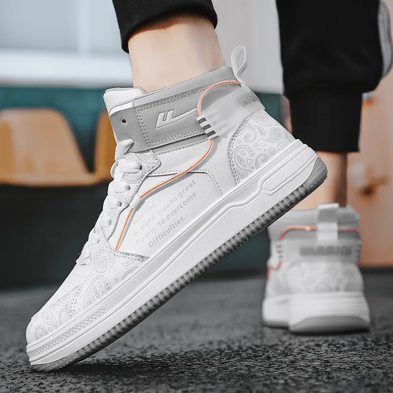 Warrior Slip Resistant Abrasion Resistant Shock Absorbers High Top Skateboard Shoes Men's White Gray-6