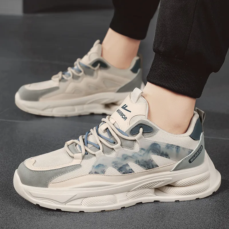 Warrior Cushioning Anti-Slip Wear-Resistant Breathable Height Increasing Warm Low-Top Chunky Sneakers Unisex Beige Gray-9