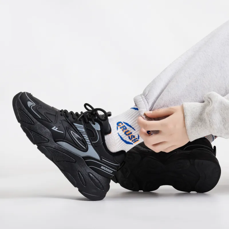 Warrior Warm Cushioning Coverage Height Increasing Wear Resistant Slip Resistant Low Top Chunky Sneakers Women's Black-6