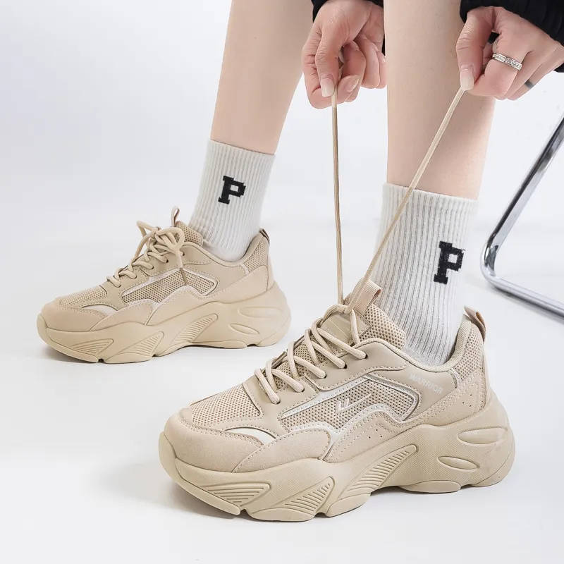 Warrior Cushioning Anti-Slip Wear-Resistant Breathable Lightweight Height Increasing Low-Top Chunky Sneakers Women's-2