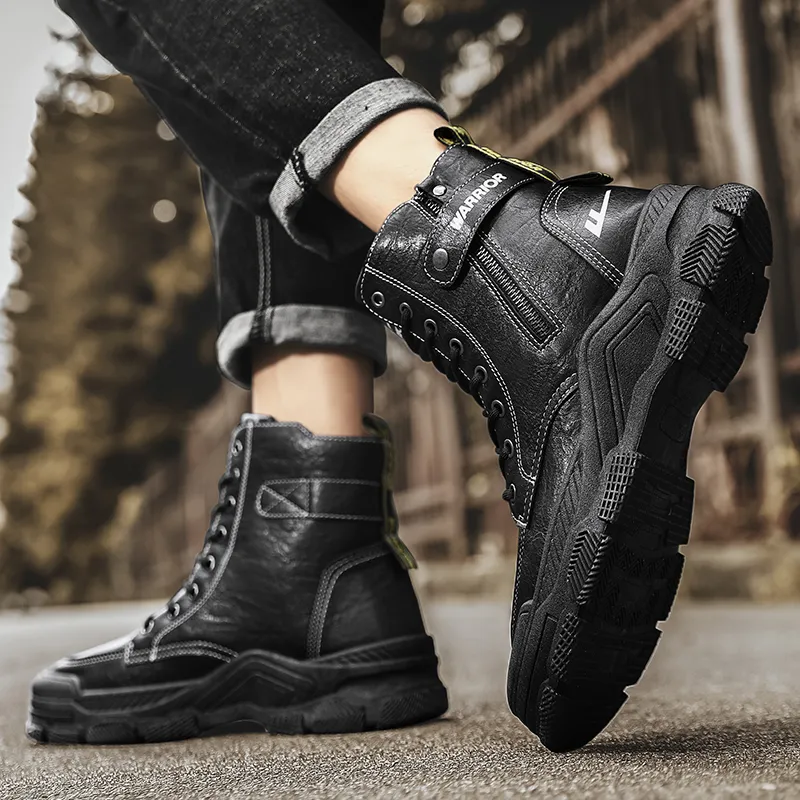 Warrior Short Mid Calf Martin Boot Men's Black-4