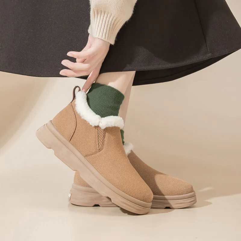 Warrior Thermal Coverage Height Increasing Abrasion Resistant Slip Resistant Ankle Length Snow Boots Women's Camel-4