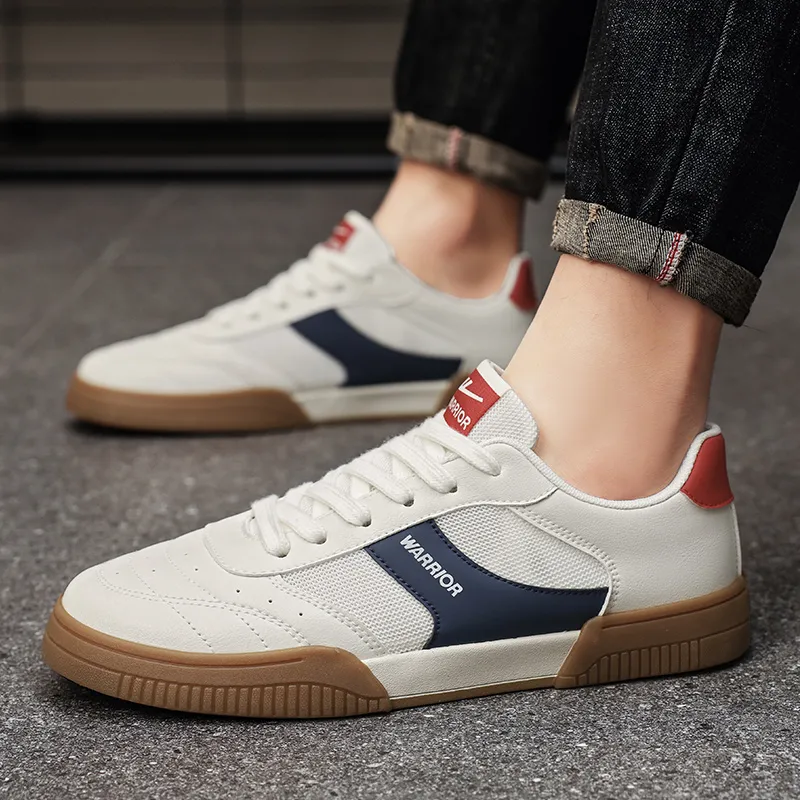 Warrior Coverage Abrasion Resistant, Breathable Low Top Skateboard Shoes Men's Beige Blue Red-5