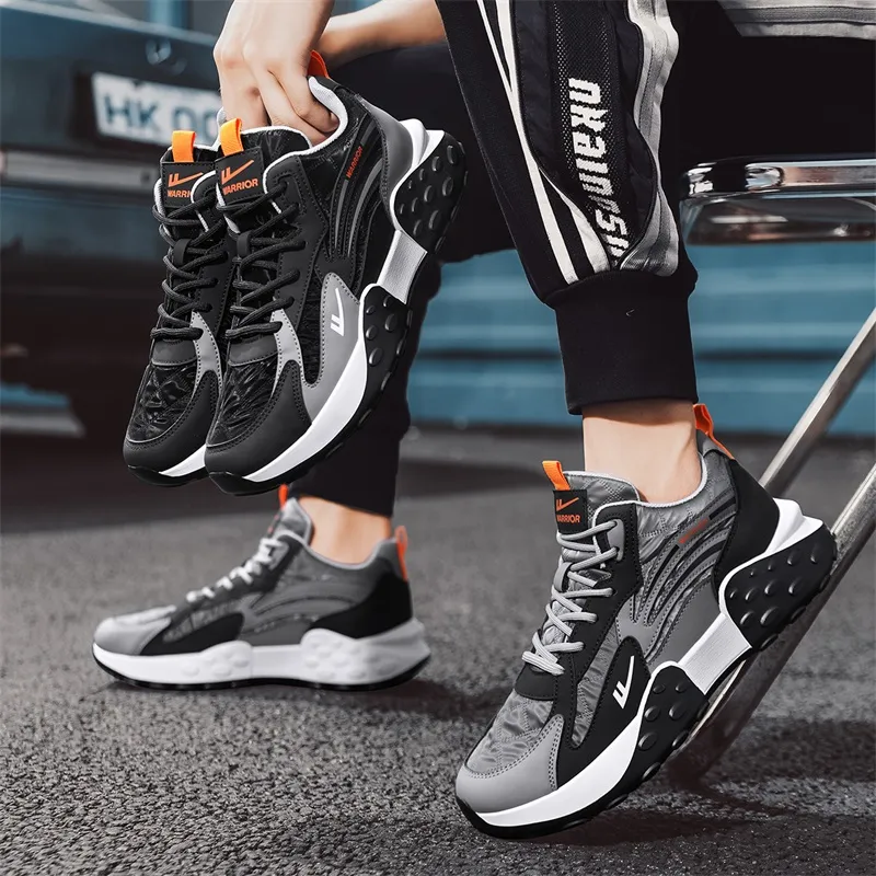 Warrior Anti Slip Wear Resistant High Top Chunky Sneakers Men's Gray Black-7