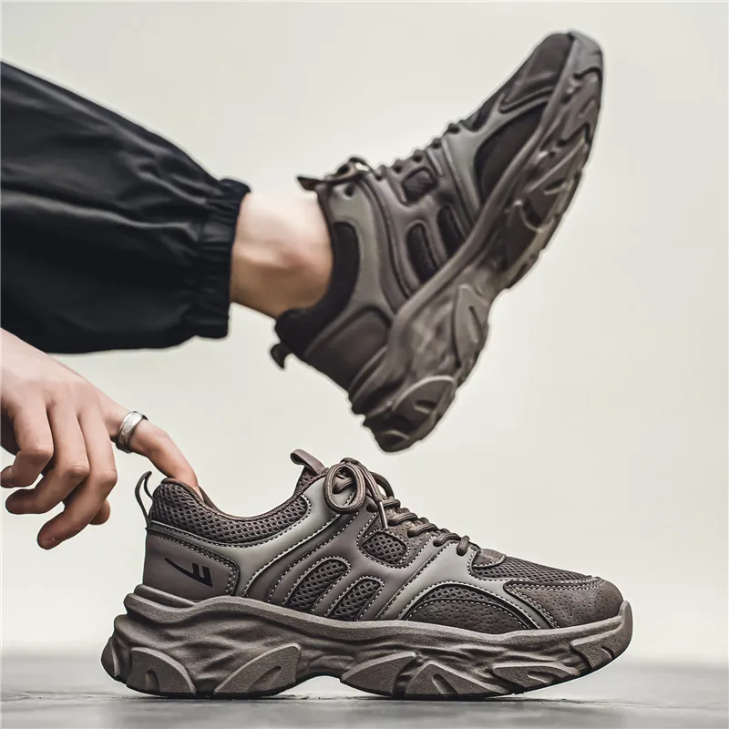 Warrior Cushioning Anti Slip Wear Resistant Breathable Lightweight Height Increasing Low Top Chunky Sneakers Men's Gray-5