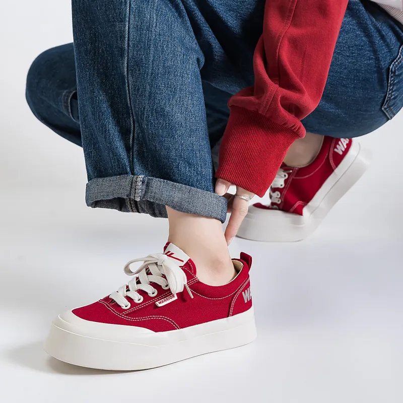 Warrior Wear resistant, Lightweight, Breathable, And Non slip. Low Top Skateboard Shoes Women's Red-3