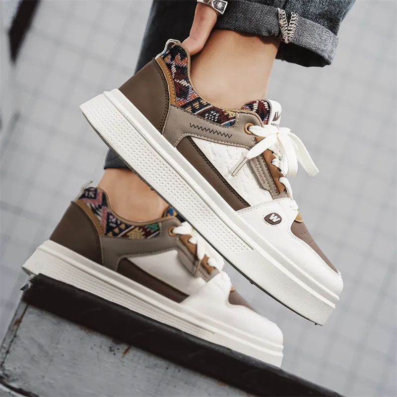 Warrior Anti Slip And Wear Resistant Height Increasing Low Top Skateboard Shoes Men's Brown Khaki Beige-7