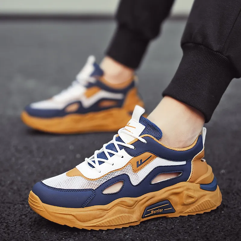 Warrior Cushioning Anti Slip Wear Resistant Breathable Lightweight Rebound Low Top Casual Shoes Men's Navy Khaki-7