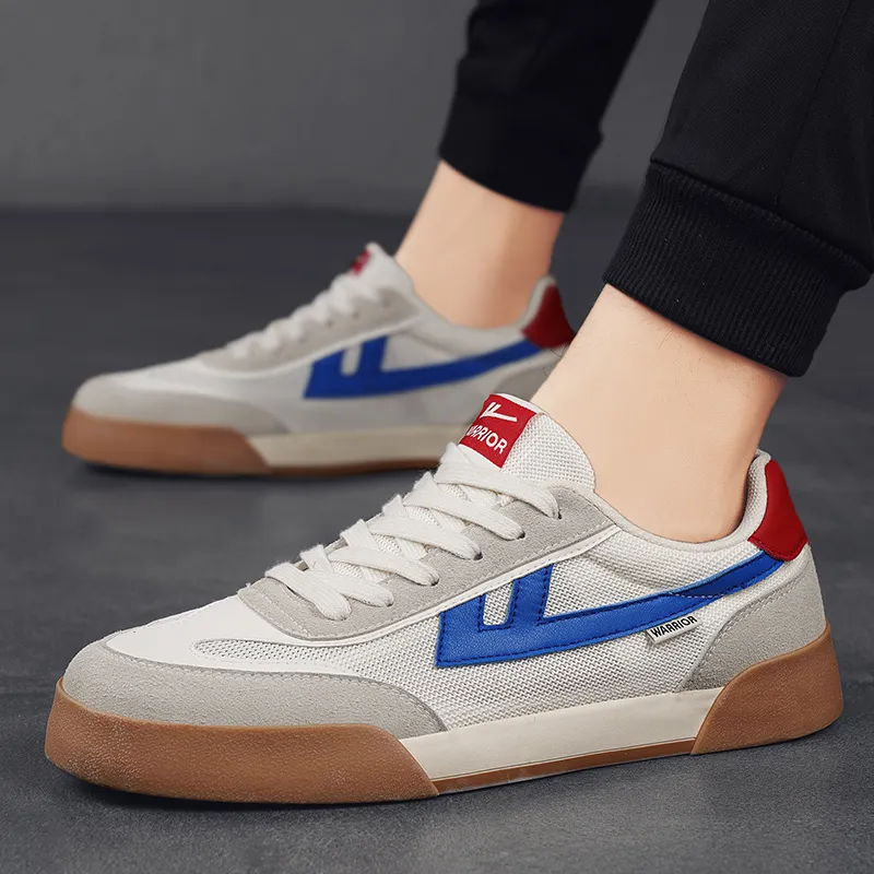 Warrior Lightweight Wear Resistant And Slip Resistant Low Top Skateboard Shoes Unisex Beige Blue Red-13
