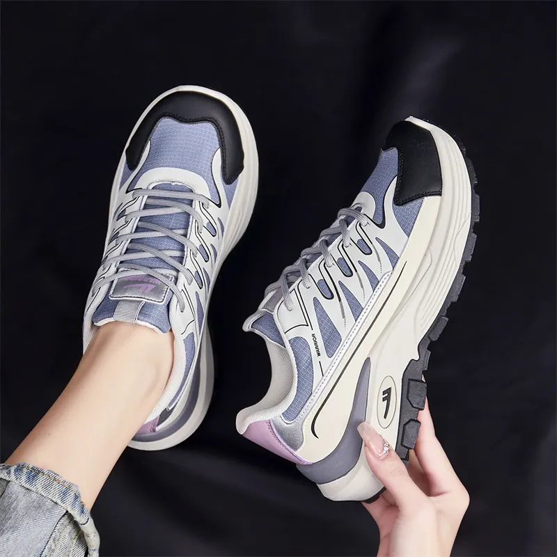 Warrior Wear Resistant Wide Coverage Lightweight Low Top Chunky Sneakers Women's White Black Purple-5