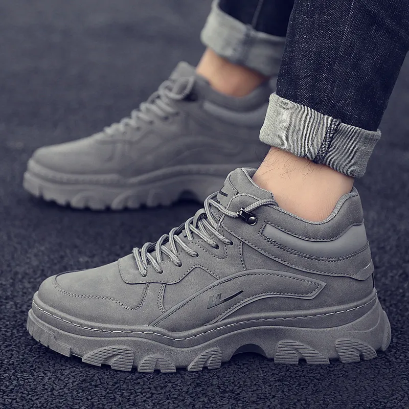 Warrior Slip Resistant Height Increasing High Top Chunky Sneakers Men's Gray-6