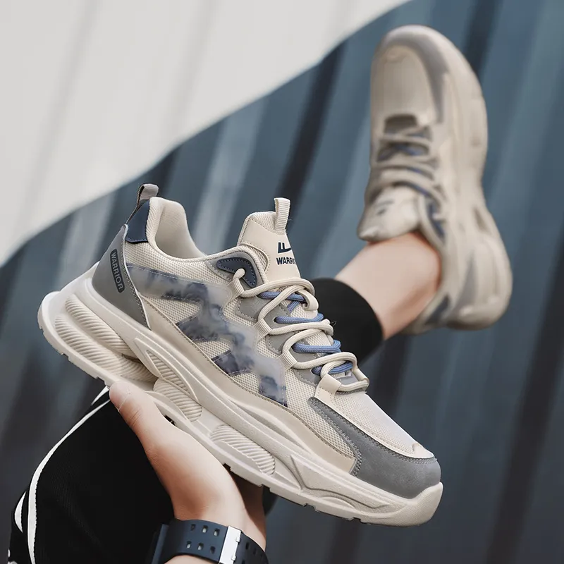 Warrior Cushioning Anti-Slip Wear-Resistant Breathable Height Increasing Warm Low-Top Chunky Sneakers Unisex Beige Gray-7