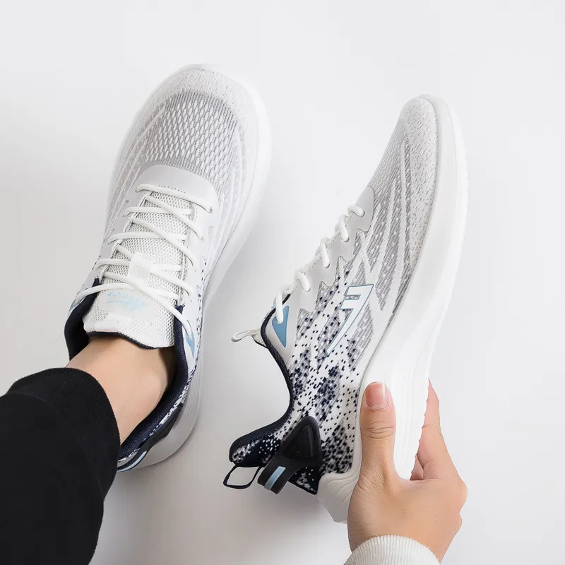 Warrior Slip Resistant, Abrasion Resistant, Lightweight Low Top Long Distance Running Shoes Men's White Blue-1