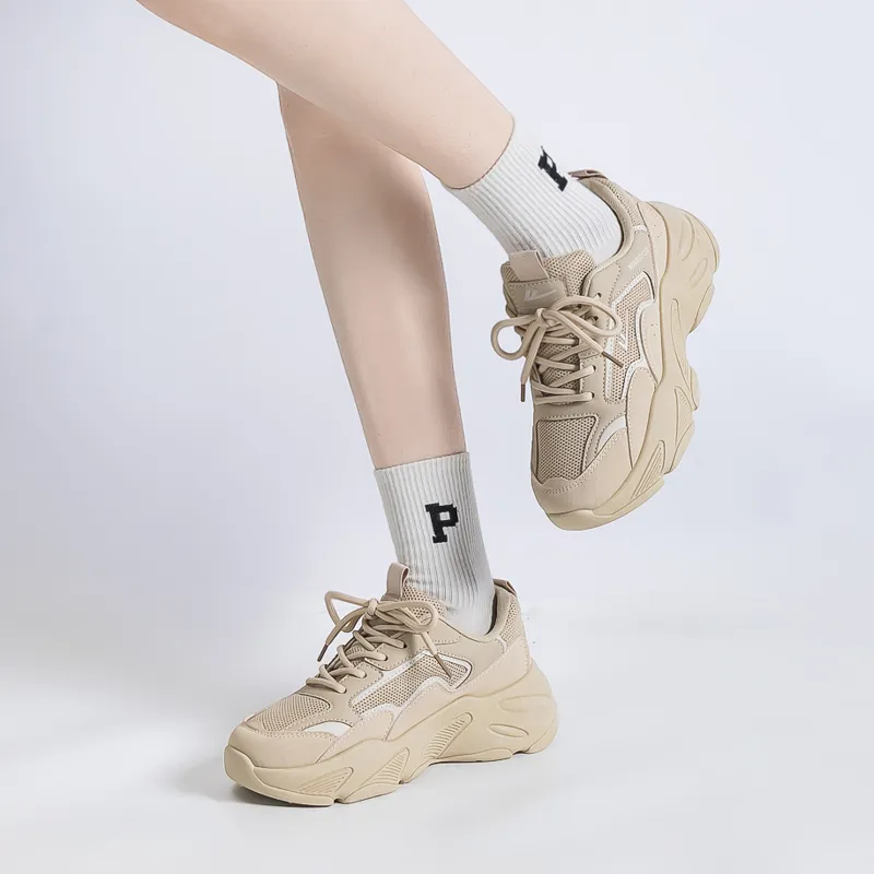 Warrior Cushioning Anti-Slip Wear-Resistant Breathable Lightweight Height Increasing Low-Top Chunky Sneakers Women's-3