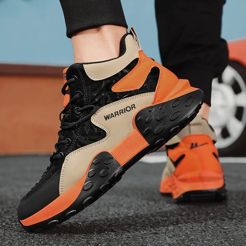 Warrior High Top Chunky Sneakers Men's Khaki Orange-4